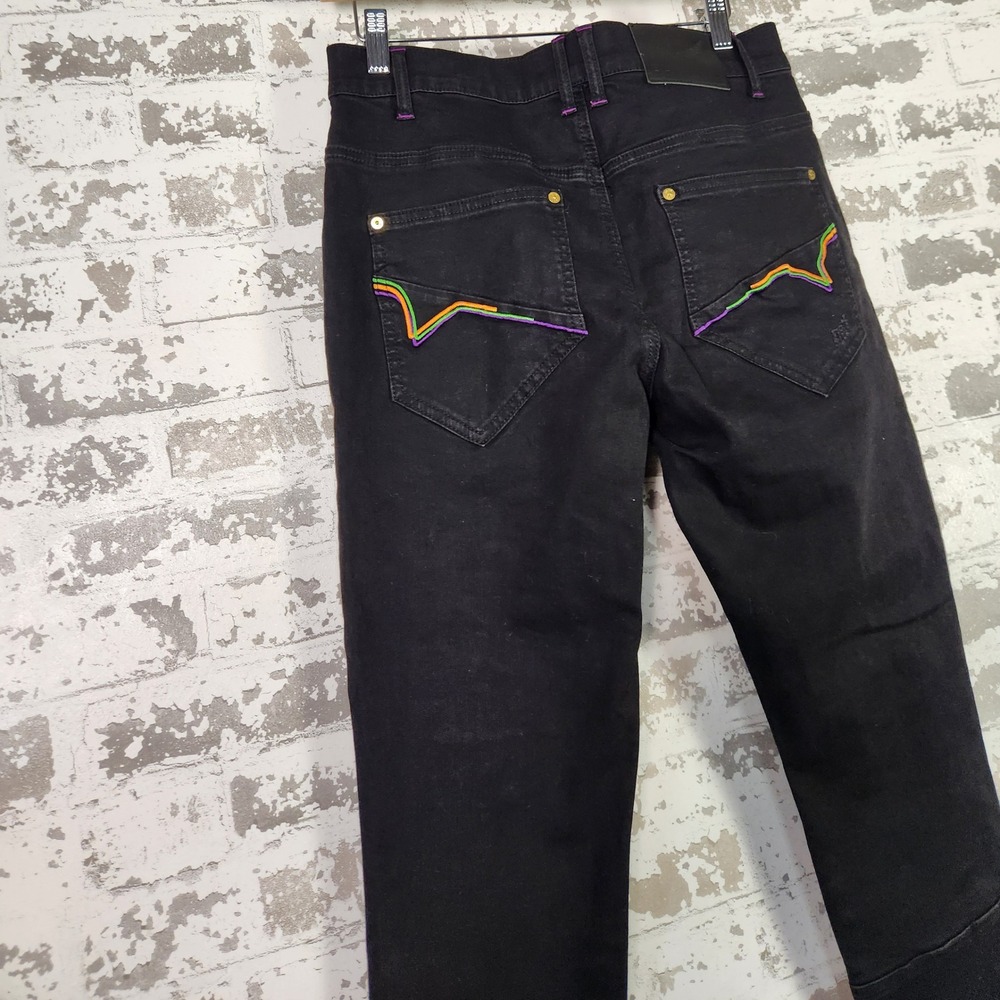 Blac‎ Leaf Wisdom and Legacy Mens Black Denim Jeans 32x32 Patches Streetwear Y2K - Picture 10 of 16